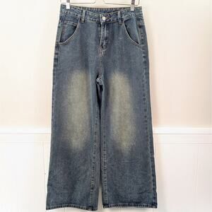 NWT Dazy Wide Leg High Rise Jeans Faded Distressed Grunge 90s Dirty Blue Medium